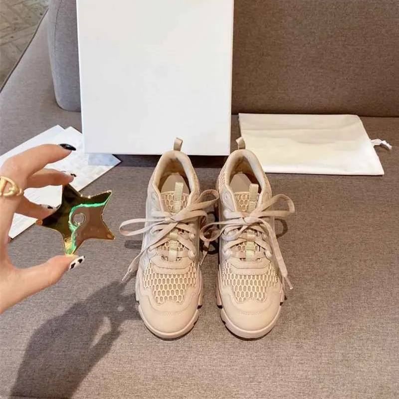 

Prowow Breathable Mesh Women Sneakers Lace Up Thick Bottom Breatheable Genuine Leather Casual Shoes Luxury Brand Women Shoes