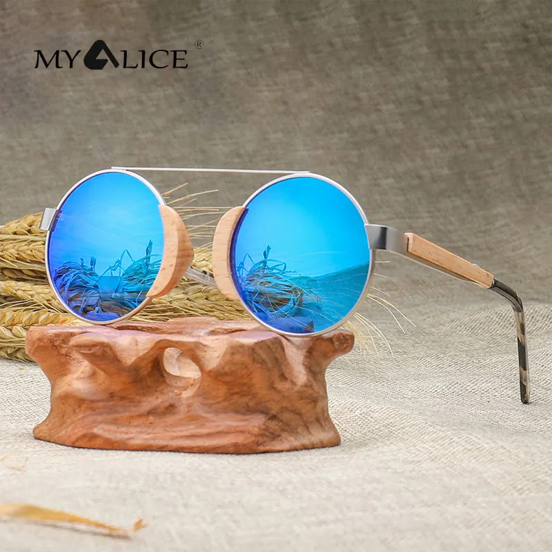 

Солнцезащитные очки MYALICE поляризационные UV400 для мужчин и женщин, аксессуар от солнца в Круглой Бамбуковой оправе, с деревянными дужками