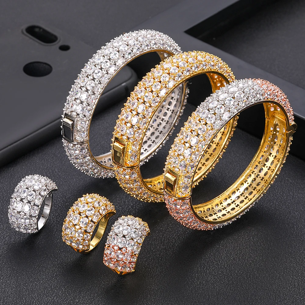 Jankelly роскошный комплект из браслета и кольца для женщин с микрофианитами