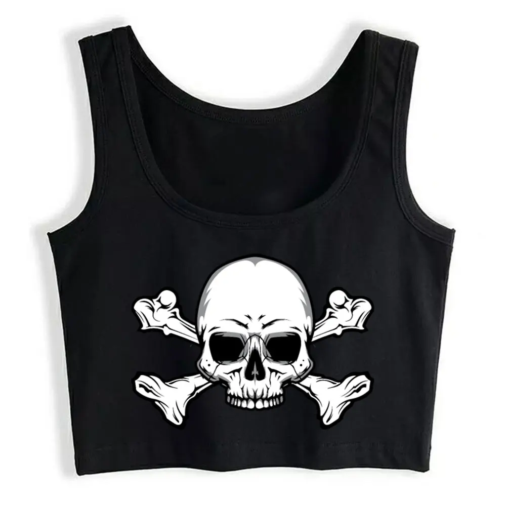 

Crop Top Sport Skull And Bones Comic White Custom Tops Women