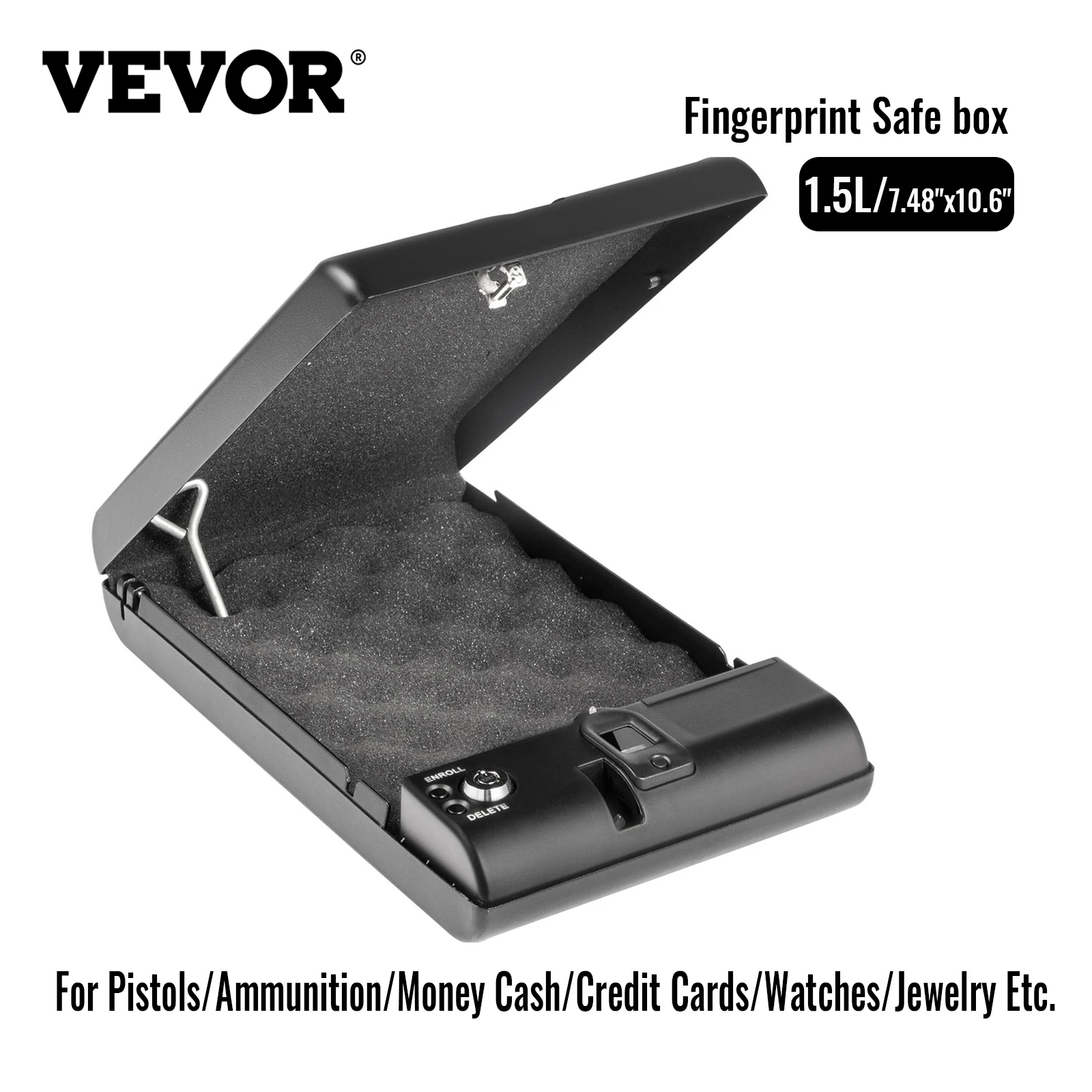 

VEVOR 1.5L Fingerprint Handgun Safe Mini Portable Secret Vault Deposit Box With Keys for Pistol Money Credit Card Watch Jewelry