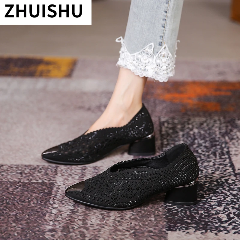 

2021 New Summer Fashion Women's Pumps Cut-outs Women Crystal Casual Women Shoes Comfortable Pointed High Heels Tenis Feminino