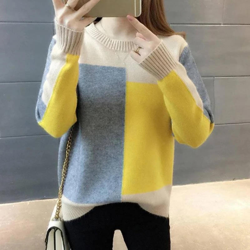 

Autumn Winter Women Sweater O-Neck Knitted Jumper Top Loose Casual Warm Femme Sweater Long Sleeve Knit Ladies Fashion Pullover