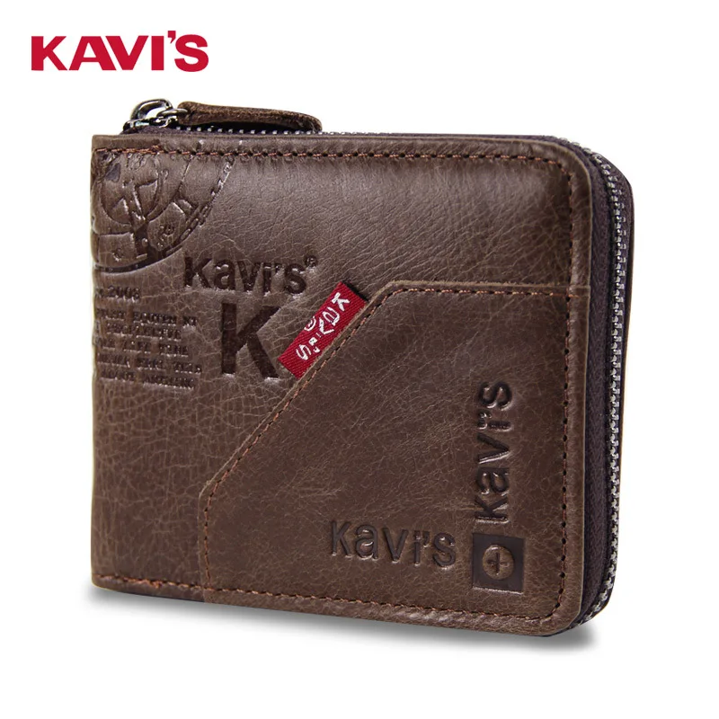 

KAVIS wallet men Genuine Leather Short Wallets Vintage slim Coin Purse Male Rfid Small Walet Pocket Money Bag Portomonee 2021