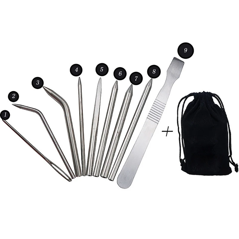 9pcs/set Paracord Stitching Needles Set Stainless Steel Portable Lacing Smoothing Tool For Bracelet Laces Strings Outdoor Tools | Спорт и