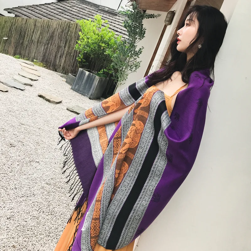 Тайский серебряный модель слона Непал супер из жаккардовой ткани с бахромой