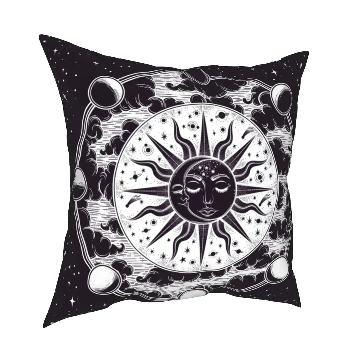 Sun And Moon Phases Pillowcases Sofa Vintage Black White Zodiac Tarot Cushion Case Creative Home Decoration Pillow Cover 40*40cm