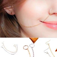 hot sales tassel link chain metal hook nose ring chain clip on nose lip nasal ring punk ethnic indian jewelry for feminina