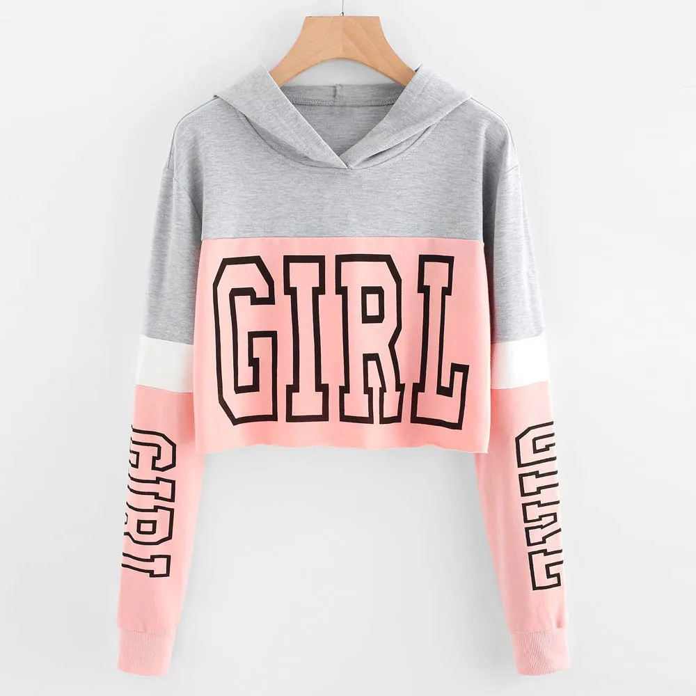 Fashion Women Hoodies Printing Long Sleeve Casual Short Hooded Sweatshirt Girl Patchwork Pullover Tops Female clothes толстовка |