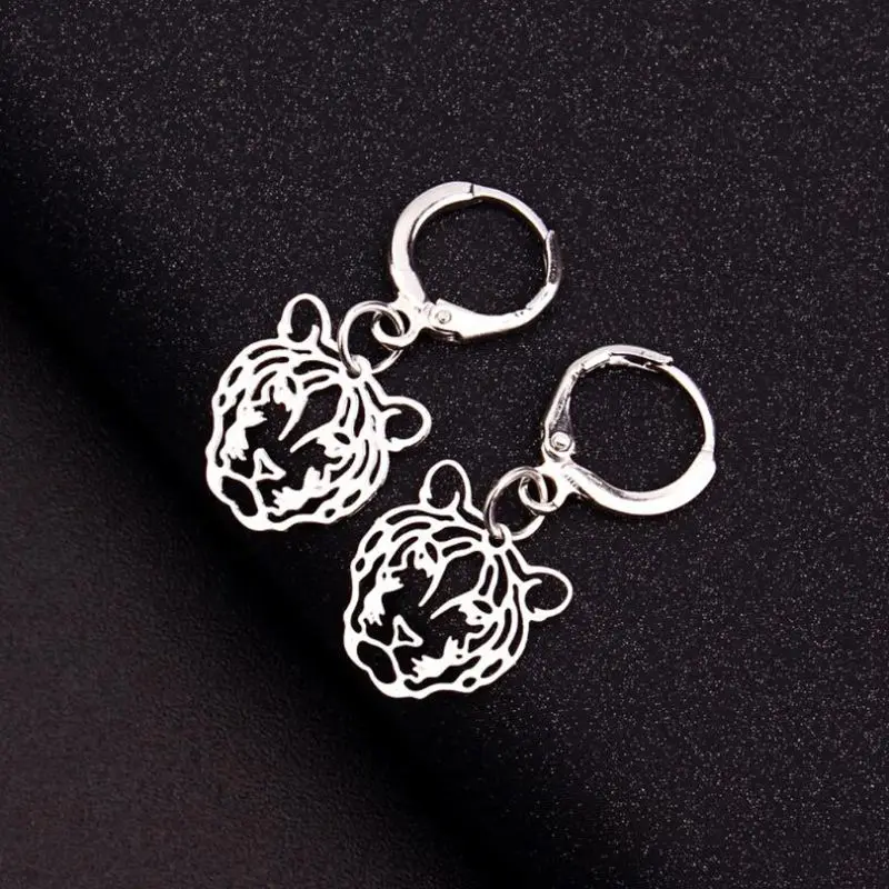 

4 Pairs Gold Silver Tiger Leopard Head Hoop Earrrings Set Wild Animals Pendant Drop Earrings Fashion Jewelry Unisex 97QF
