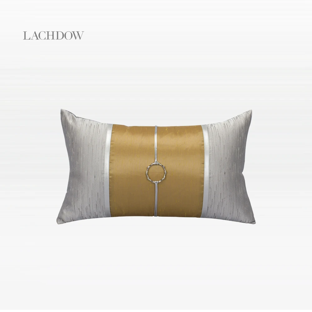 Декоративный чехол для подушки Lachdow с металлической пуговицей желтый и серый