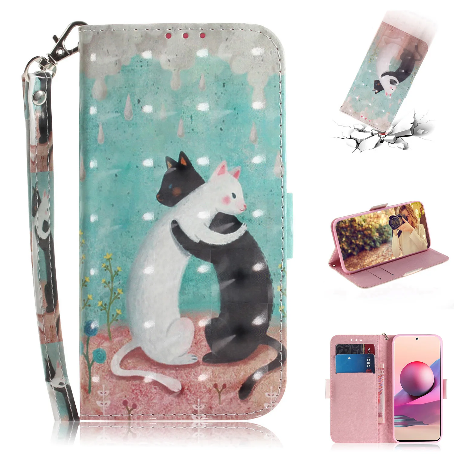 

Flip Wallet Leather Case for Huawei P Smart 2021 Y7A P40 Y6P Cover Shockproof Fashion Painted Magnetic Clasp Protection Etui