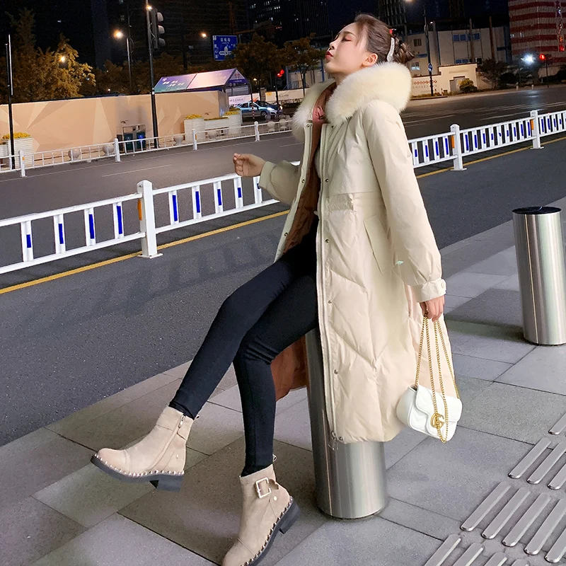 

JCHB 2021 Collect waist long down jacket female long over-the-knee thickening heavy hair season brought against clearance