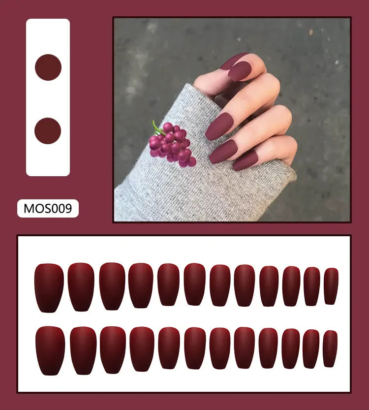 

24pcs Solid Reusable Detachable Fake Matte Red Tips Press On Nail Medium Long Flat Fully Paste Into False Nails Art Manicure