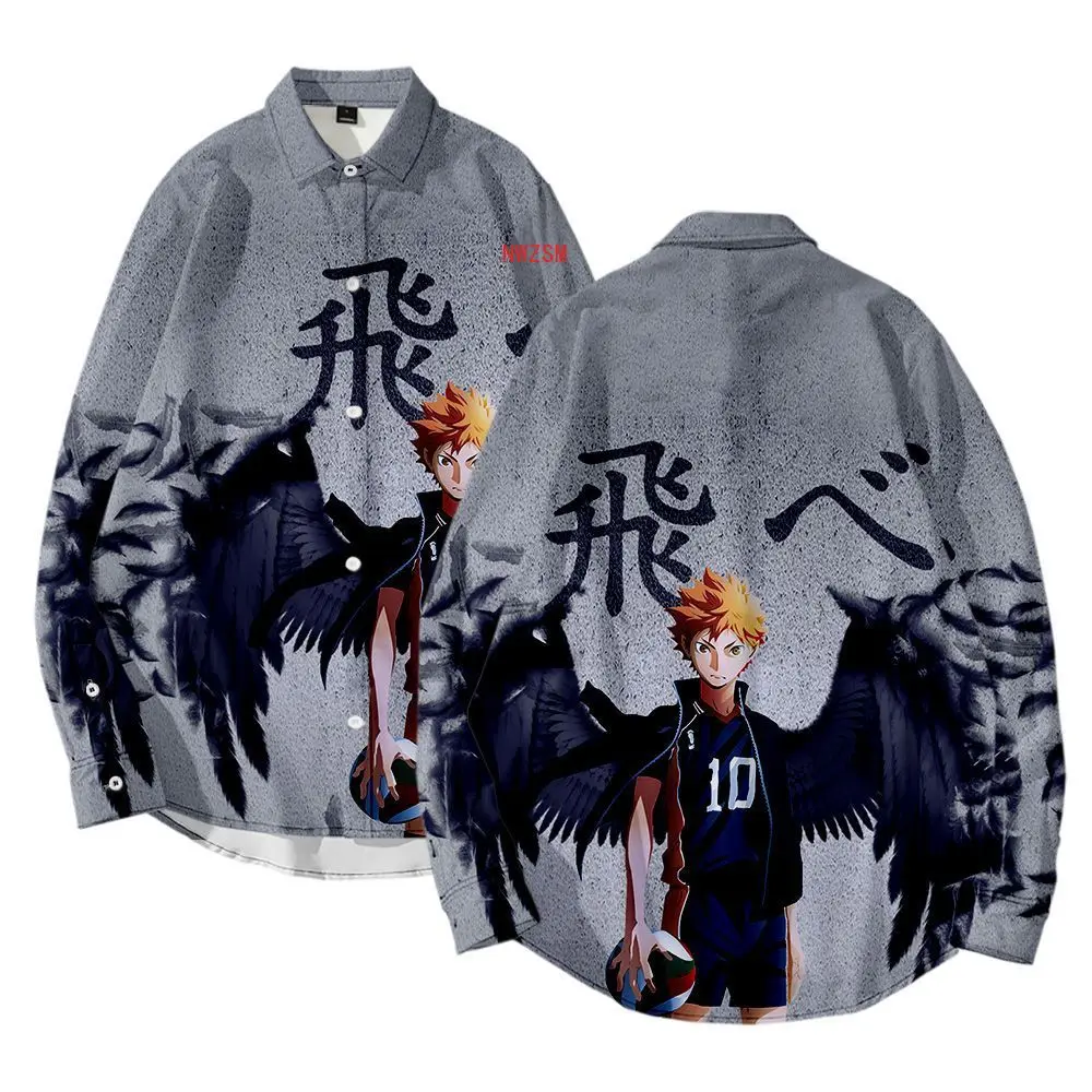 

Anime Haikyuu Cosplay Costume Karasuno High School Hinata Shoyo Kageyama Tobio Men's Shirt Turn Down Collar Long Sleeve Shirts