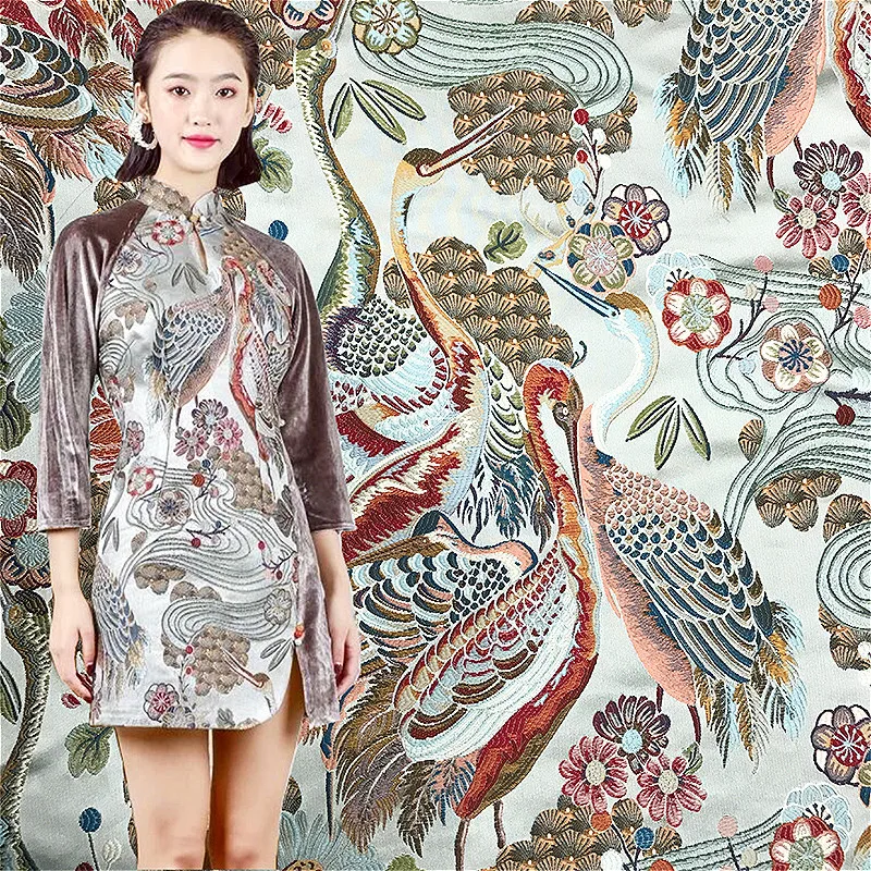 Ретро тяжелая промышленность, вышивка, брокат, китайский ветер, тень журавля, весна и осень, зимняя жаккардовая ткань, платье чэнсам