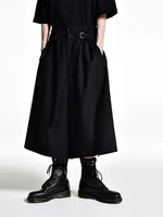 mens culottes casual pants wide leg pants springsummer new black elastic waist irregular asymmetric fashion personality