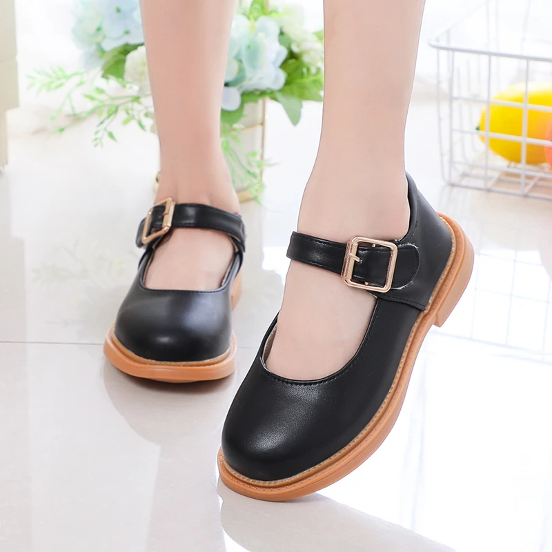 

Girls Leather Shoes Children School Students Flats Mary Janes Kids Shoes Classic for Stage Performance Vintage Medium Big Black