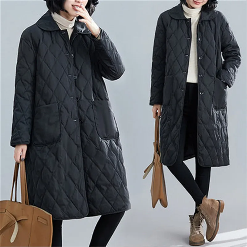 Женская куртка большого размера 2020 осенне зимняя хлопковая свободная длинная