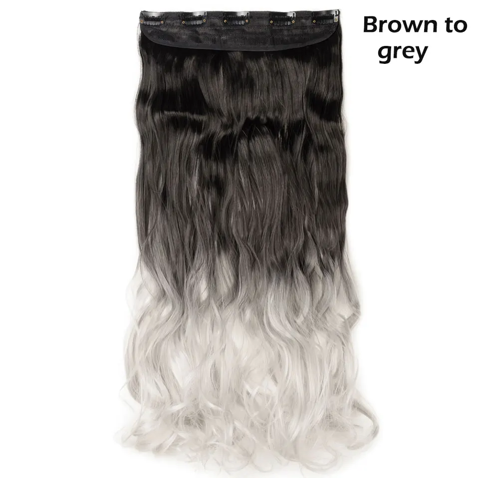 Brown to grey S-noilite, 47 цветов, 24 дюйма, длинные волнистые женские волосы на заколках, цельные синтетические волосы для наращивания, черный, коричневый, накладные волосы на заколках для женщин - Цвет: Brown to grey