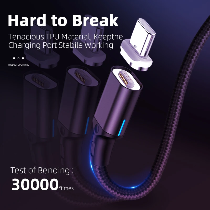 

Magnetic Micro USB Type-C Cable QC 3.0 3A Fast Charging Data Transmission Cable With LED Light For Huawei Samsung Xiaomi Android