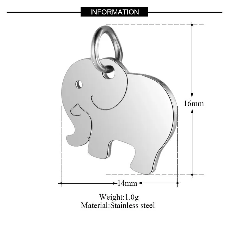 X-ROYAL 5Pcs/lot DIY Jewelry Making Findings Stainless Steel Elephant Shape Pendants Necklace Bracelets Earrings Charms Pendants