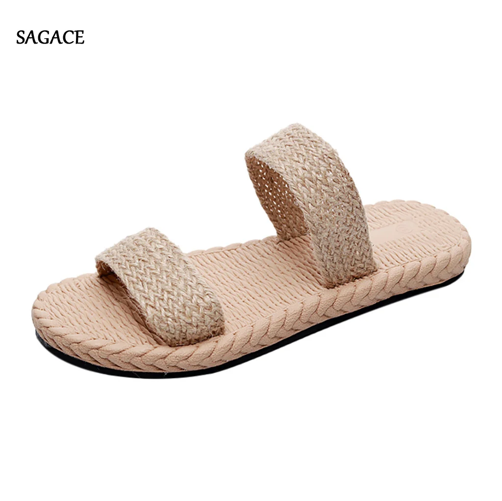 

SAGACE Fashion Summer Bohemian Beach Sandals Hemp Flat Heel Casual Women Slippers Summer Shoes 2020 Beach Vintage Sandalias