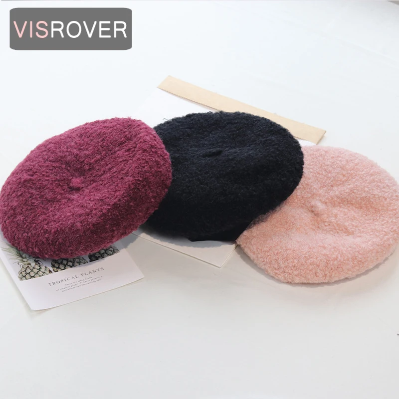 

VISROVER 3 Colorways Woman Winter Hat Wool Solid Beret Female Soft 100% wool Hat Women Real Warm wool Boina Gift Wholesales