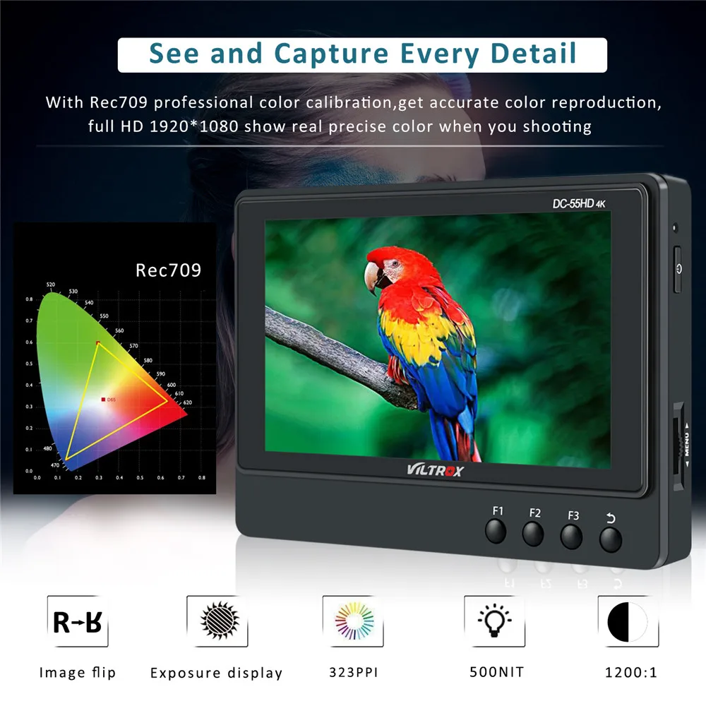 Viltrox DC-55 HD 5.5-дюймовый 4K 1920x1080 IPS экран камеры Монитор поля отображения для Canon Nikon Sony Fuji DSLR Camcorder BMPCC on.