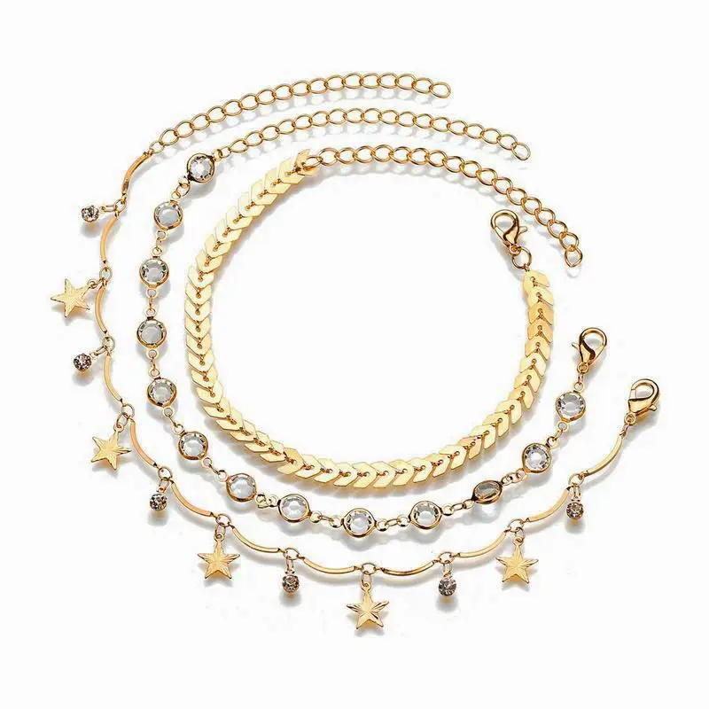 

3pc/set Boho Retro Anklet for Women Gold Star Tassel Vintage Bracelet Foot Women Ankle Leg Chain Charm Fashion Beach Jewelry