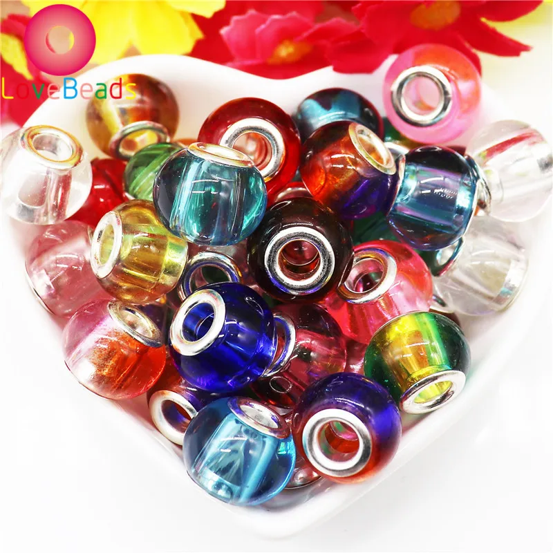 

10Pcs/Lot Mixed Color Big Hole Glass Beads Snake Chain Spacer Beads Fit European Pandora Bracelet Bangle for Women Hair Beads