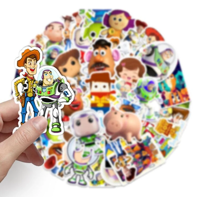 Etiqueta engomada de Toy Story de Disney, equipaje est&eacute;tico, piano, guitarra, sin repetidas, dibujos animados, 53 Uds.-1