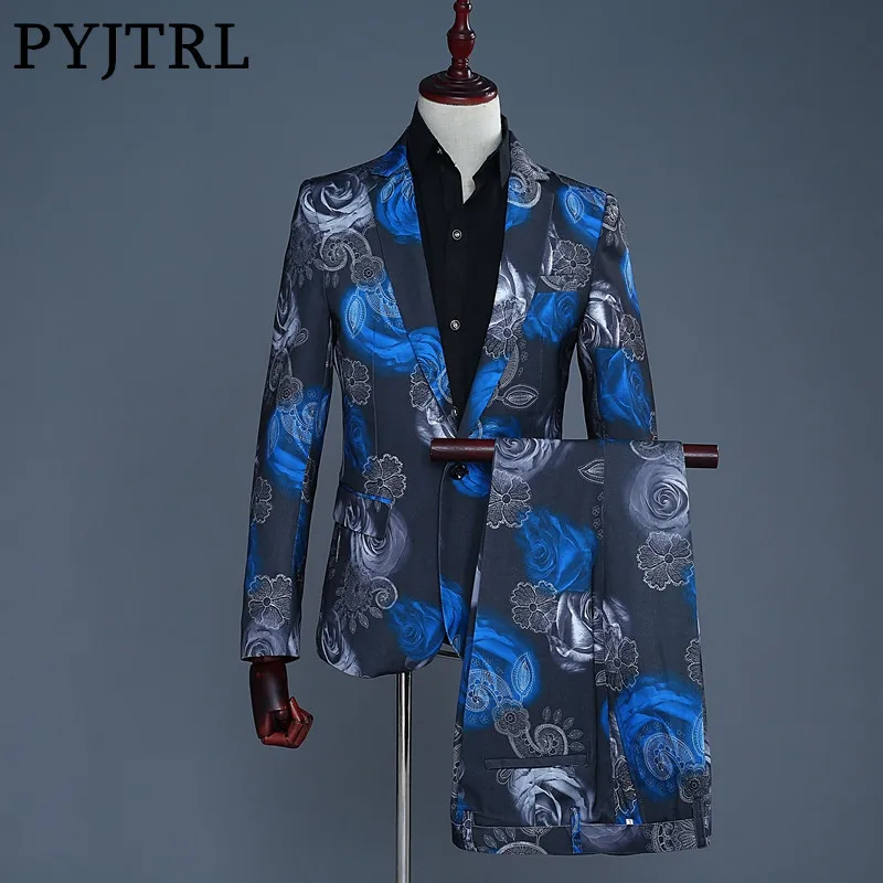 PYJTRL новые модные мужские синие красные розовые с цветочным принтом повседневные