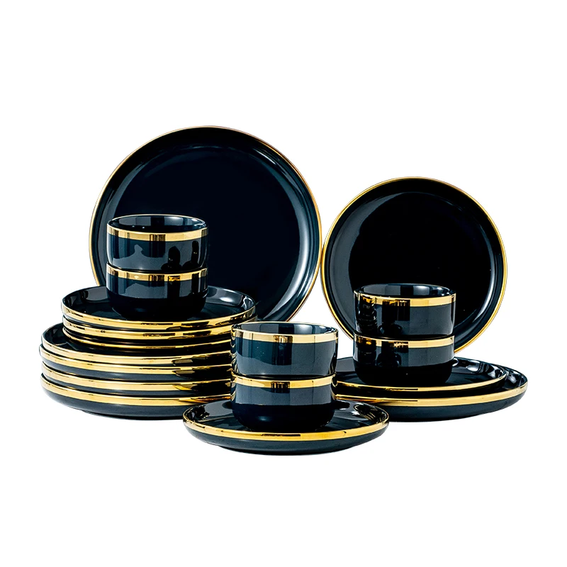 

18-Piece Porcelain Dinner Set for 6 Person Blue Ceramic Dinnerware Set with Dinner Plate,Dessert Plate,Salad Bowl for Restaurant
