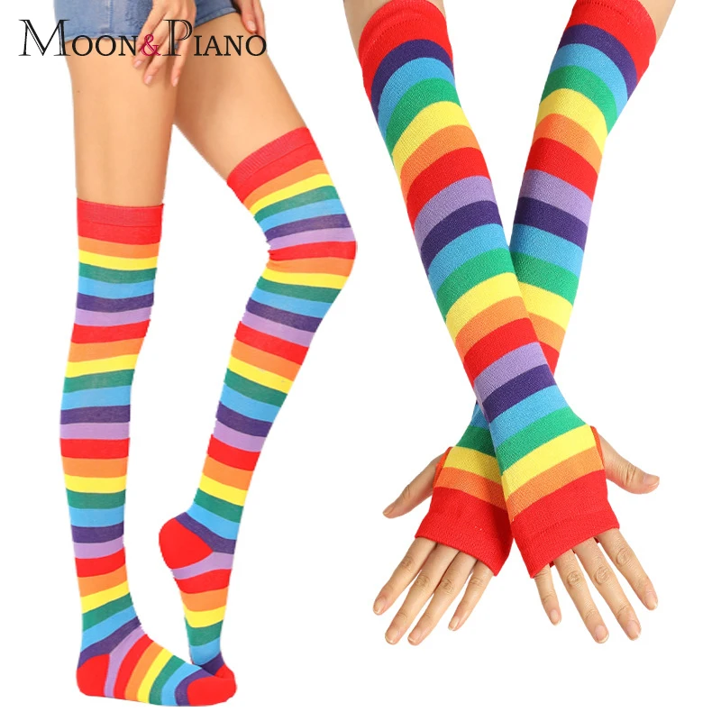 1 комплект женские радужные чулки с перчатками-перчатками | Женская одежда