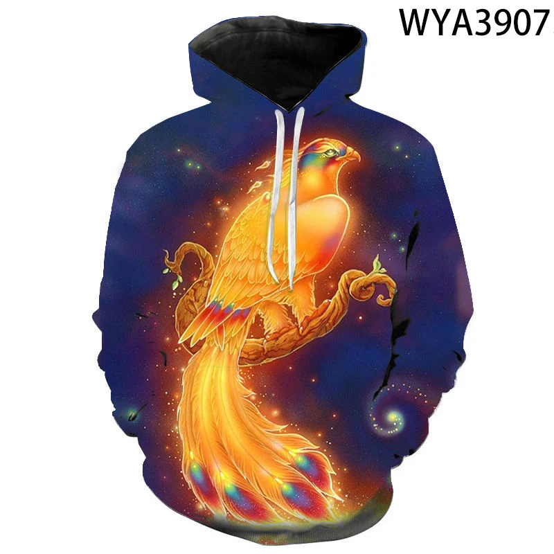 Модные мужские и женские детские крутые толстовки с рисунком птицы Феникс