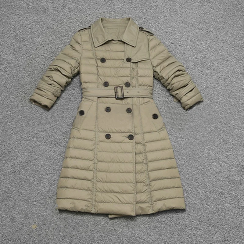 

Korean Autumn Winter Coat Women Fashion Ultra Thin White Duck Down Jacket 2020 Elegant Double Breasted Long Parka Doudoune Femme