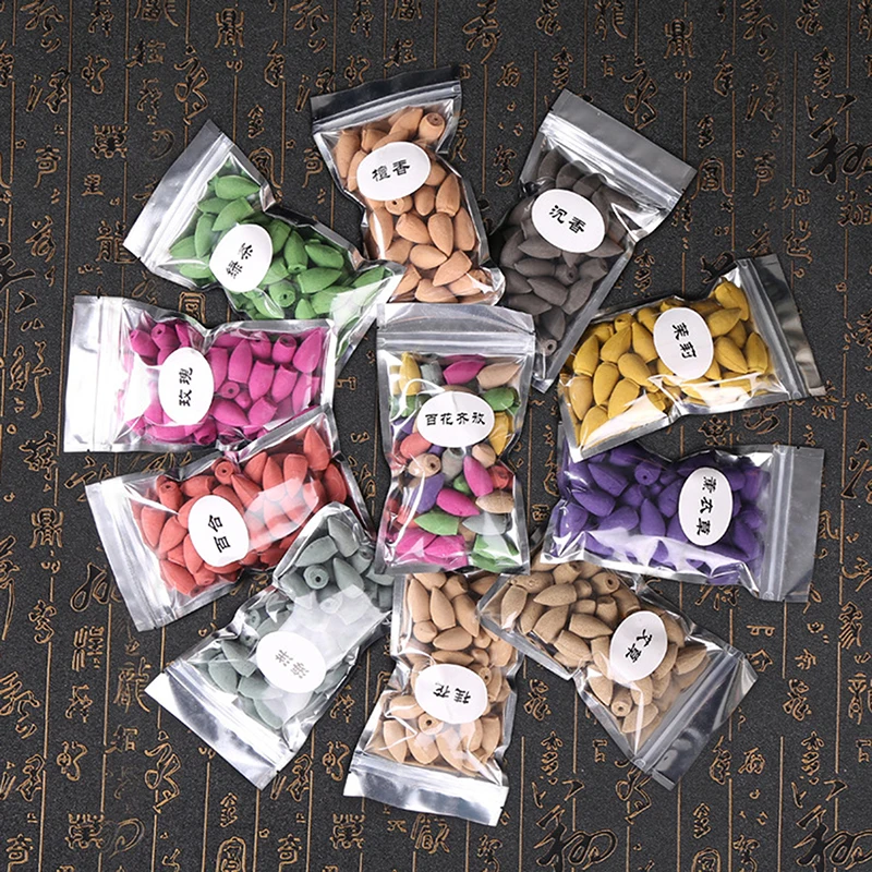 

40pcs/Bag Incense Cones For Backflow Tower Accessories Colorful Bullet Shape Incense Rose Lemon Natural Sandalwood Tea Agarwood