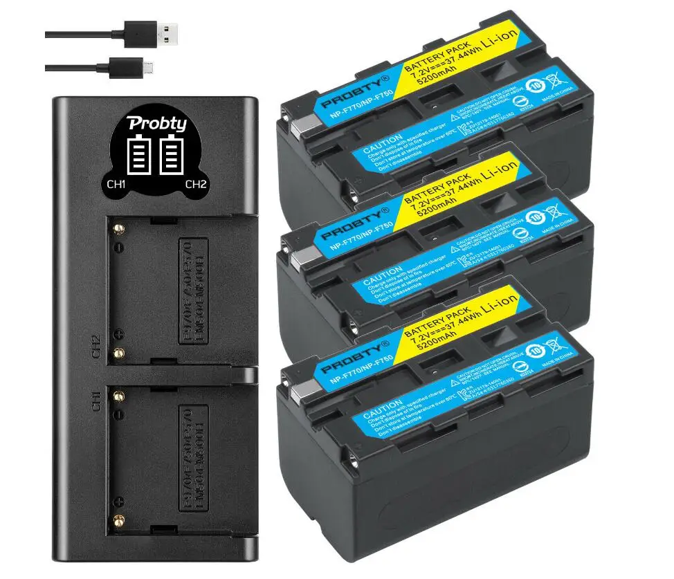 3BatteryWithCharger 5200 мА/ч, NP-F770 NP-F750 NP F770 np f750 NPF770 750 Батарея+ светодиодный USB Зарядное устройство для sony NP-F550 NP-F770 NP-F750 F960 F970 - Цвет: 3BatteryWithCharger