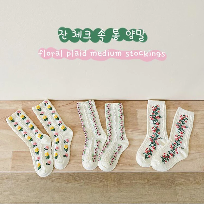 

Винтажные носки с цветочной вышивкой для девочек, одежда, летние носки-трубы для маленьких девочек, детские гетры, одежда для маленьких девочек, ac