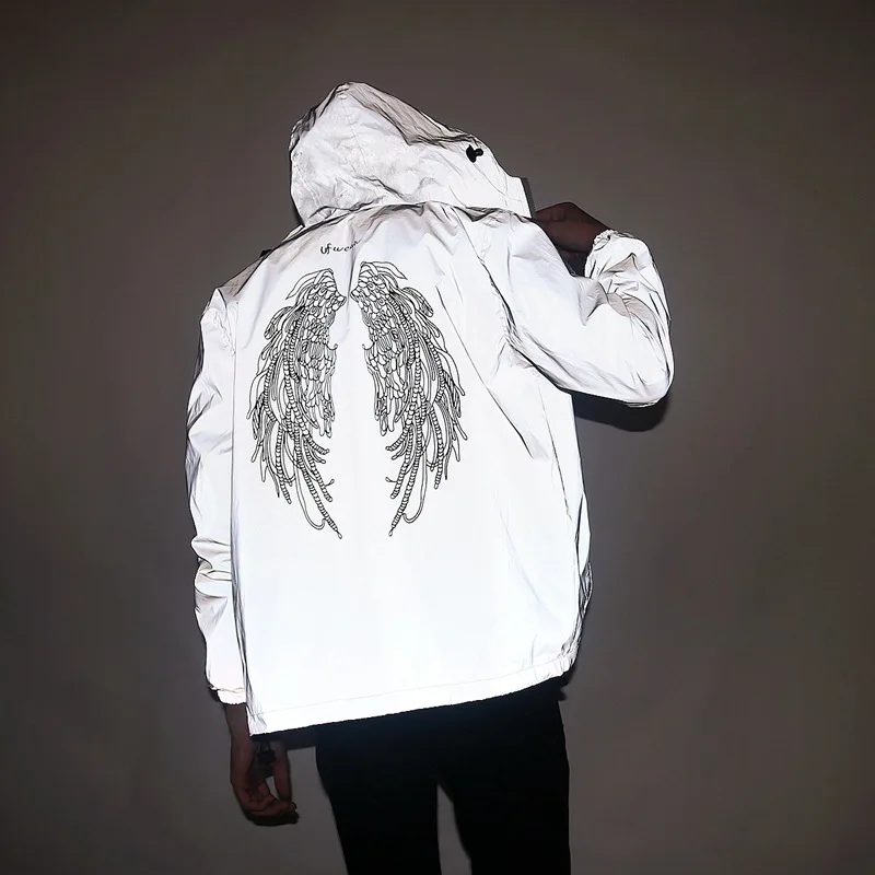 

New Men /women windbreaker reflective jacket casual hip hop hooded coat streetwear night shiny harajuku jackets jackets for men
