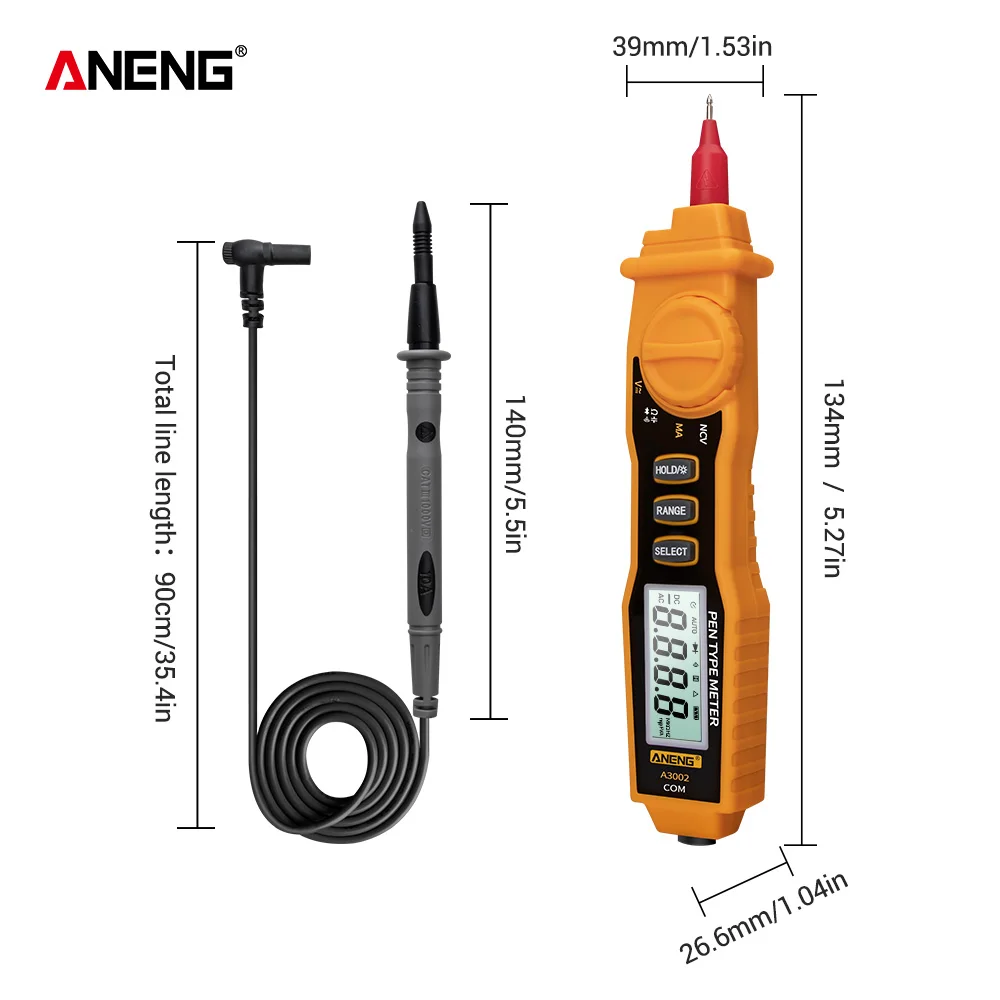 

ANENG A3002 Digital Multimeter Pen Type 4000 Counts With Non Contact AC/DC Voltage Resistance Diode Continuity Tester Tool