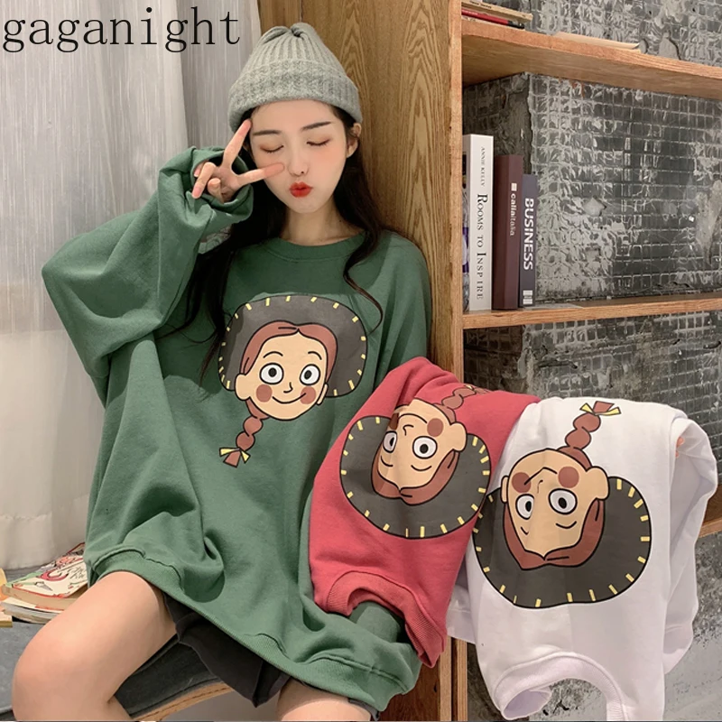 Gaganight Милая Женская толстовка с рисунком и длинными рукавами круглым вырезом