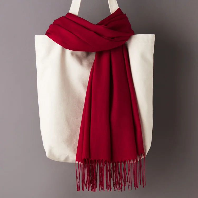 Wine red Scarf Женские однотонные кашемировые шарфы с кисточками, осень, новые мягкие теплые шарфы для девушек и женщин, тонкий длинный шарф, Женская шаль, мужской шарф - Цвет: Wine red Scarf