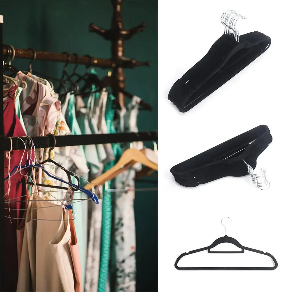 

50pcs Clothes Hangers Plastic Flocking Clothes Hangers Non-Slip Clothing Holder Organizer