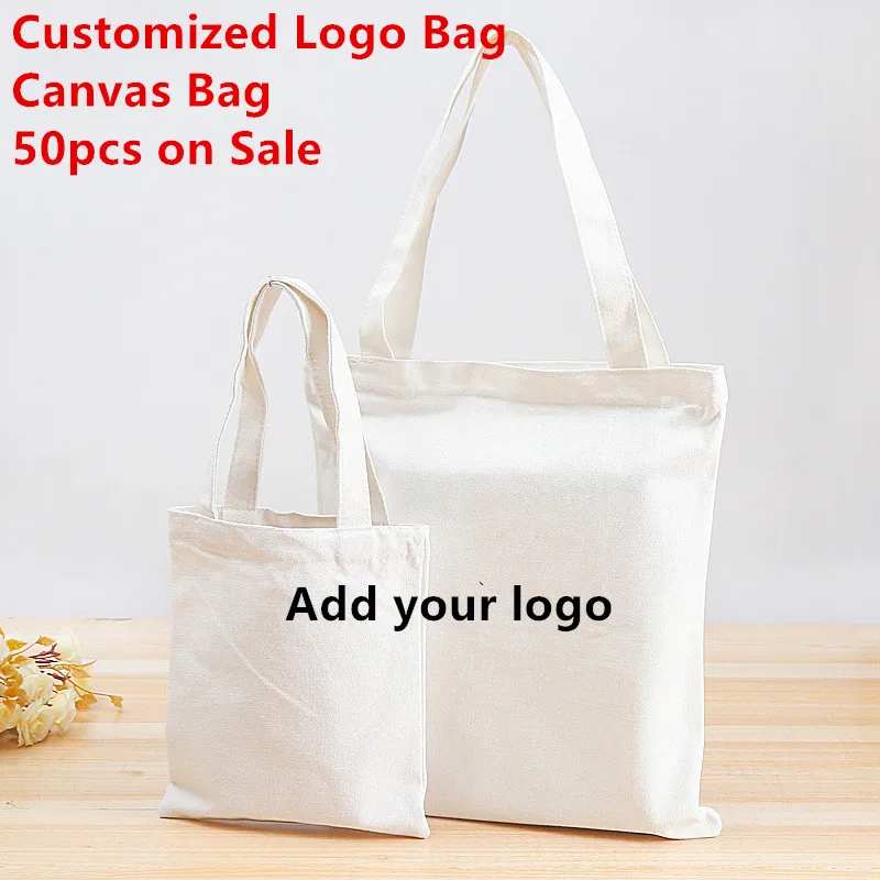 ANGIETPYE Wholesale 50pcs Customized Bag Reusable Canvas Bag with Logo Fashion Design Custom Shopping Bag Women Canvas Tote Bag