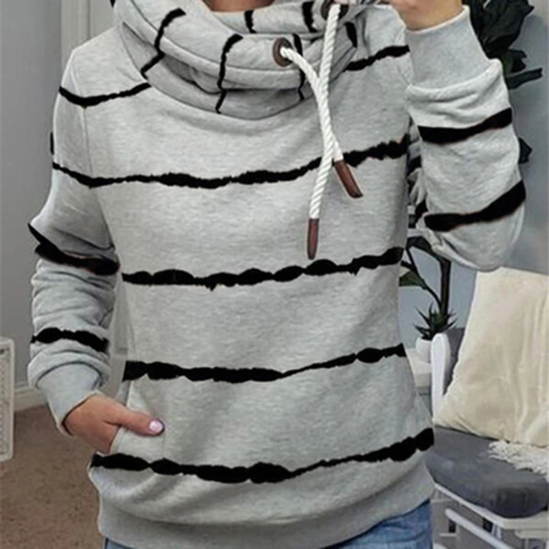 

2021 New Fashion Hoodies Casual Women's Printed Hooded Fleece Striped Sweater For Women Autumn And Winter Warm Top