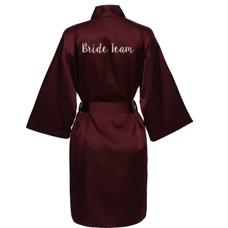 YUXINBRIDAL, красное вино, новинка, халат для невесты, подружки невесты, халат для мамы, сестры невесты, свадебный подарок, кимоно, атласные халаты 001 - Цвет: wine r bride team