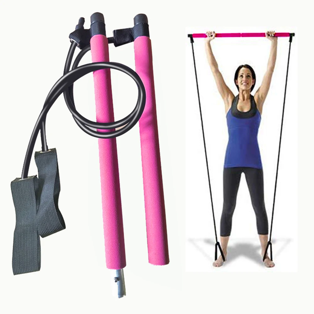 Portable Pilates Bar Stick with Resistance Band for Gym Home Fitness Sports Exercise Body Abdominal Bands Rope Puller | Красота и