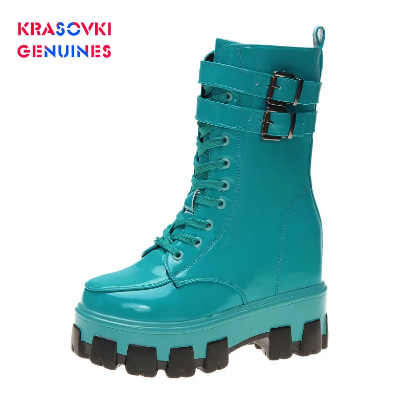 Krasovki/женские ботинки до середины икры из натуральной кожи яркие цвета модная